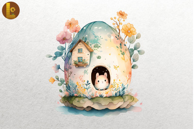 Cute Easter Egg House Watercolor 6