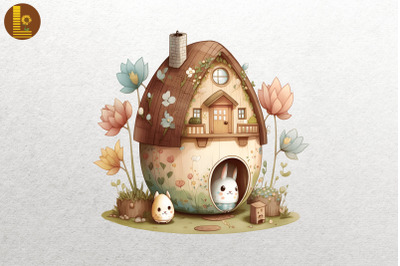 Cute Easter Egg House Watercolor 7