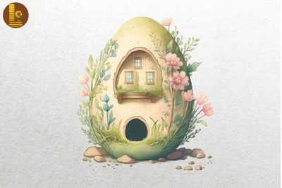 Cute Easter Egg House Watercolor 8