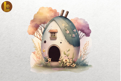 Cute Easter Egg House Watercolor 10