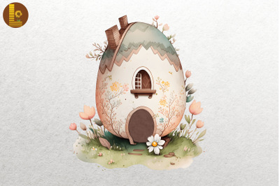 Cute Easter Egg House Watercolor 11