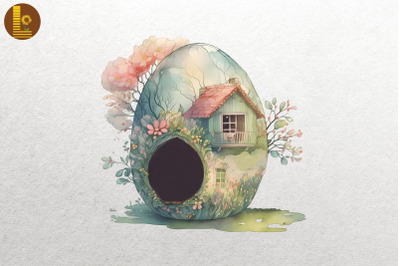 Cute Easter Egg House Watercolor 12