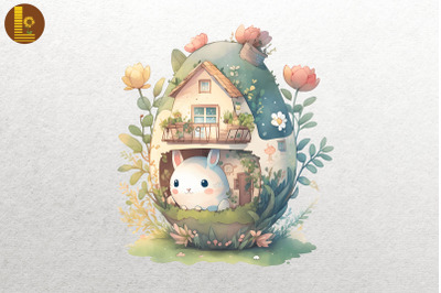 Cute Easter Egg House Watercolor 13