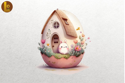 Cute Easter Egg House Watercolor 14