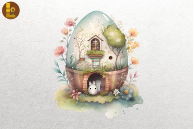 Cute Easter Egg House Watercolor 15