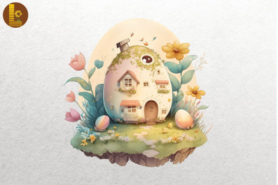 Cute Easter Egg House Watercolor 16