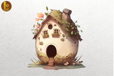 Cute Easter Egg House Watercolor 17