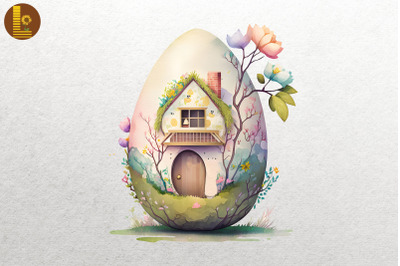 Cute Easter Egg House Watercolor 18