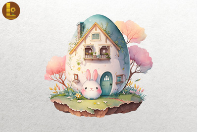 Cute Easter Egg House Watercolor 19