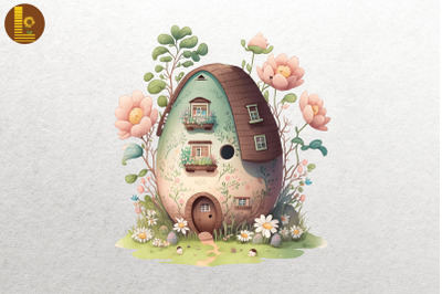 Cute Easter Egg House Watercolor 20