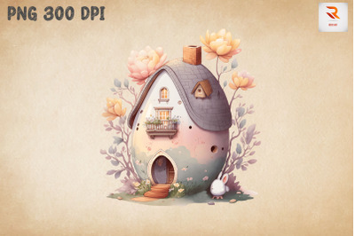 Watercolor Cute Easter Egg House