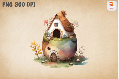 Watercolor Cute Easter Egg House 3