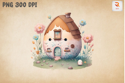 Watercolor Cute Easter Egg House 14