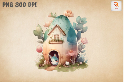 Watercolor Cute Easter Egg House 17