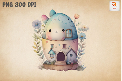 Watercolor Cute Easter Egg House 18