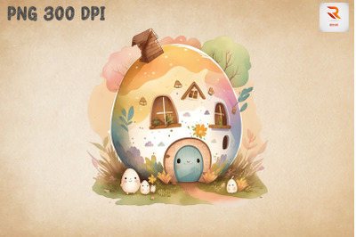 Watercolor Cute Easter Egg House 19