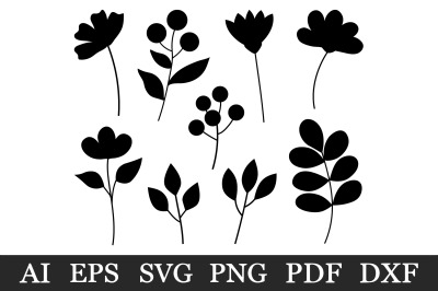 Plants silhouette. Flowers silhouette. Plant silhouettes SVG