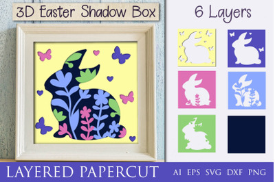 Easter shadow box svg&2C; Layered papercut bunny