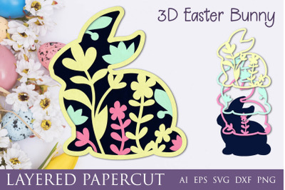 3d easter bunny svg, Layered papercut template