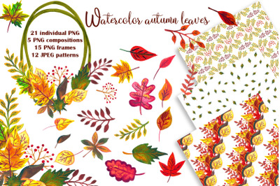 Set of cliparts Watercolor Autumn Leaves