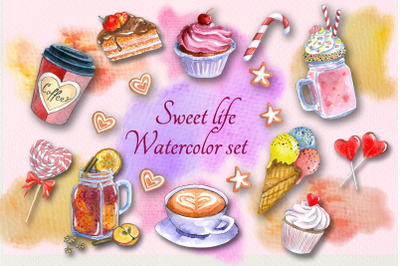 Sweet Life Watercolor Set of Cliparts