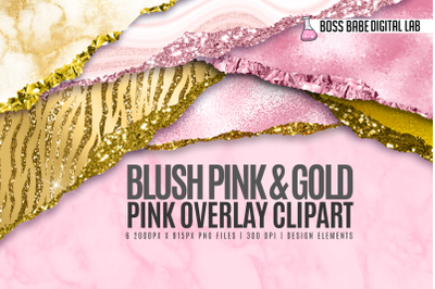 Glam Blush Pink and Gold Tears Clipart