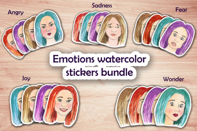 Emotions Watercolor Stickers Bundle