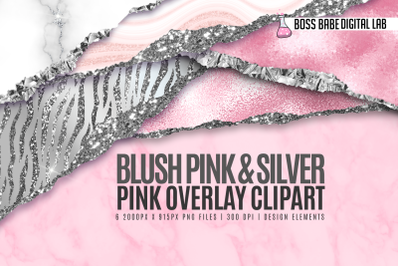 Glam Blush Pink and Silver Tears Clipart