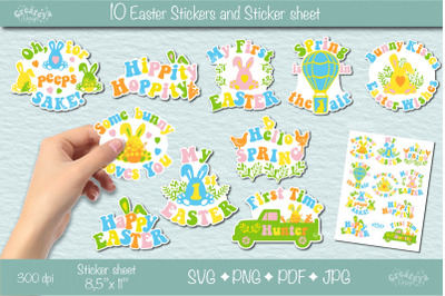 Easter stickers Bundle SVG| Kids Sticker PNG| Groovy Retro sticker she