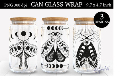 16oz Mystical Moth can glass wrap design, Libbey Sublimation PNG