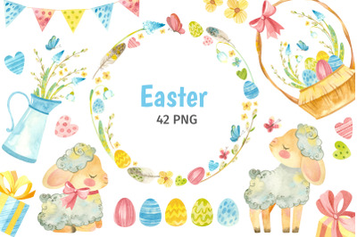 Easter Sheep, Cute Watercolor Clipart