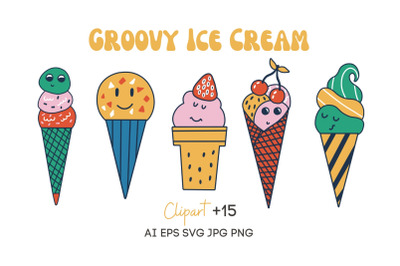 Groovy Ice Cream Clipart