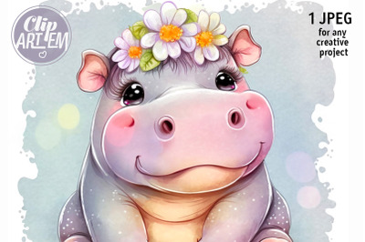 Sweet Girl Hippo Digital Print Wall Art 1 JPEG image
