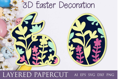 3d easter bunny&2C; Layered easter egg svg