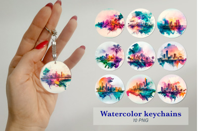 Watercolor keychain sublimation bundle Rainbow Keychain png