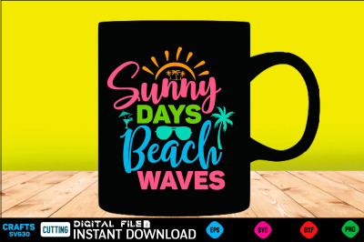 Sunny days beach waves svg design