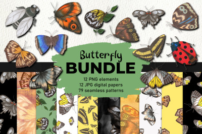Butterfly Clipart and Digital Paper Bundle