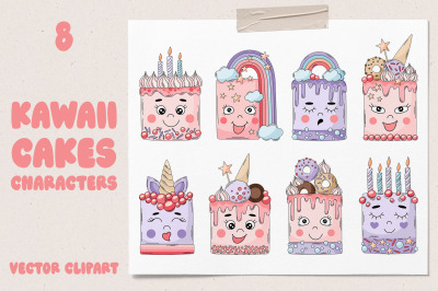 Birthday Cakes Clipart | Kawaii Dessert Cartoon PNG