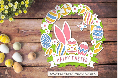 3D Happy Easter Wreath | Happy Easter layered paper cut