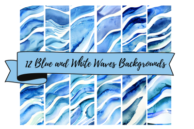 12 Blue and White Lined Background Papers