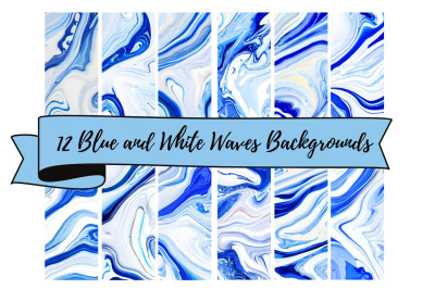 12 Blue and White Marble Background Papers