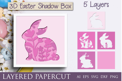 3d easter bunny shadow box svg template