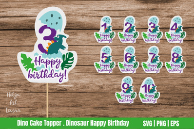Happy Birthday cake topper SVG | Dinosaur Happy Birthday