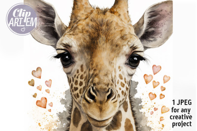 Giraffe Wall Decor Watercolor Printable JPEG File African Animal Image