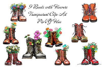 10 Boots and Flowers Transparent Clip Art PNG Files