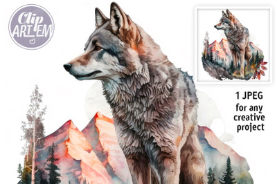 Wolf Mountains Printable JPEG Image Watercolor Wall Decor