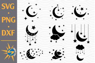 Moon and Star SVG, PNG, DXF Digital Files Include