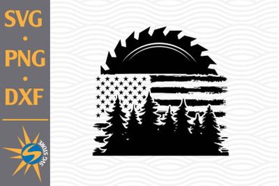 Saw Blade Forest US Flag SVG, PNG, DXF Digital Files Include