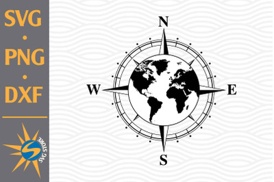 Compass World Map SVG, PNG, DXF Digital Files Include