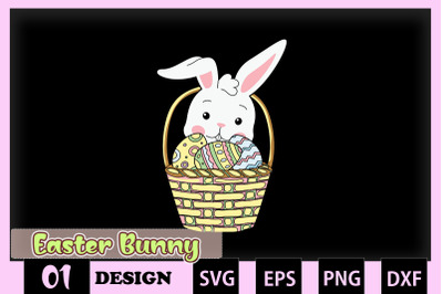 Easter Bunny in Basket of Eggs